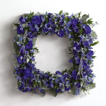 Glittered Blue-Dyed Rose Square Wreath